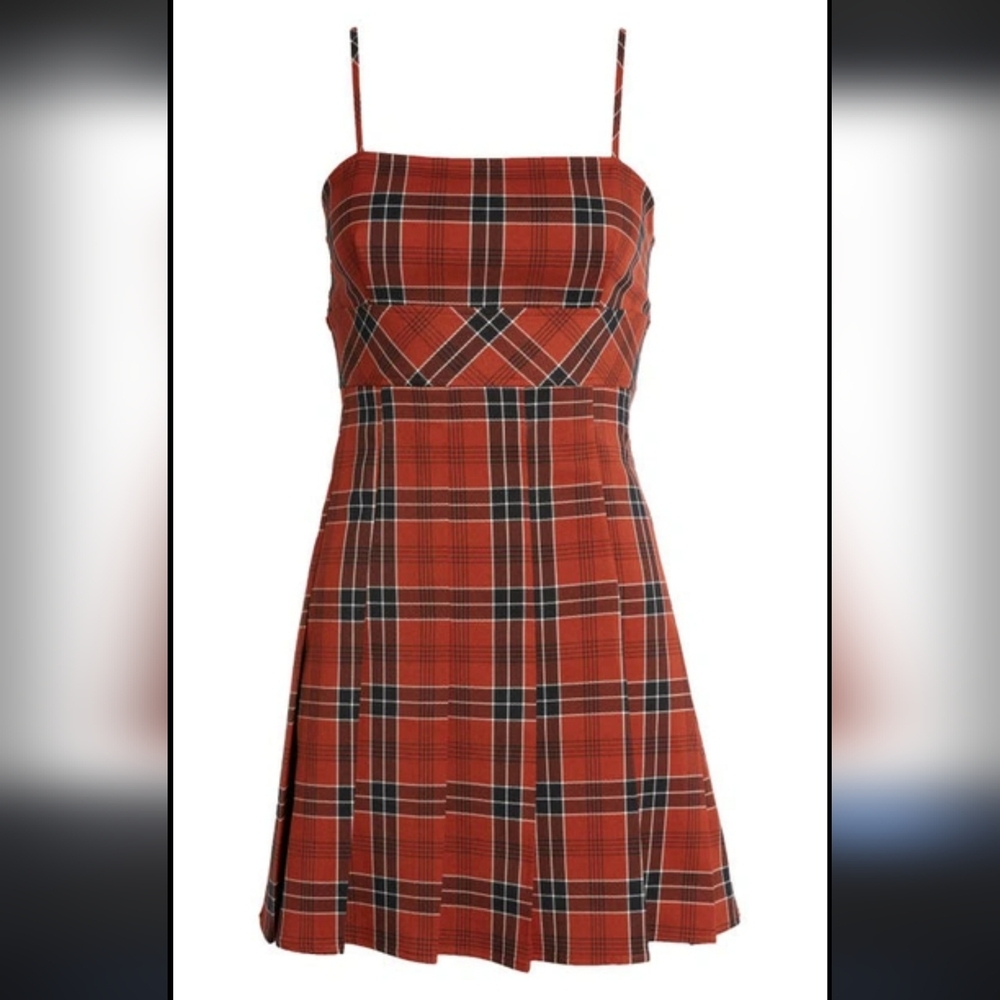 Nordstrom BP. Preppy Plaid Pleated Mini Dress In Rust Henna Billy Plaid Size M - Picture 2 of 12